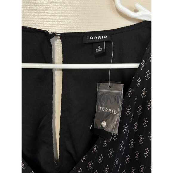 NEW Mini Lurex Chiffon Tiered Dress tiered skirt floral print plus size 3 black - Picture 4 of 8